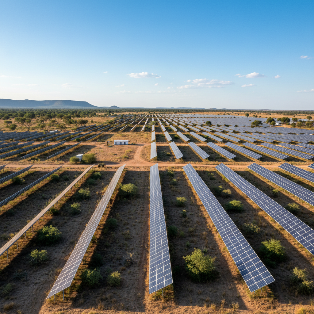 Solar panels in Botswana landscape representing renewable energy development project